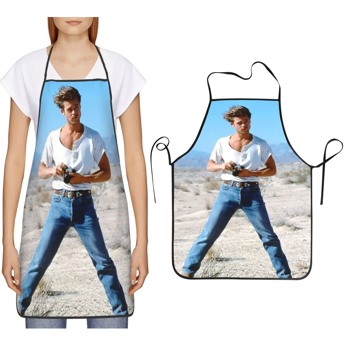 Фото Фартук-нагрудник Brad Pitt Young Handsome Aprons для шеф-поваров, готовки, уборки на кухне, для женщин и мужчин, для садоводства №1