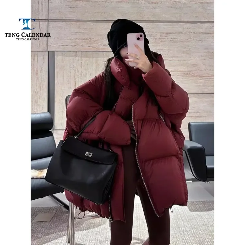 Модный пуховик Высококачественная брендовая красная короткая до средней длины