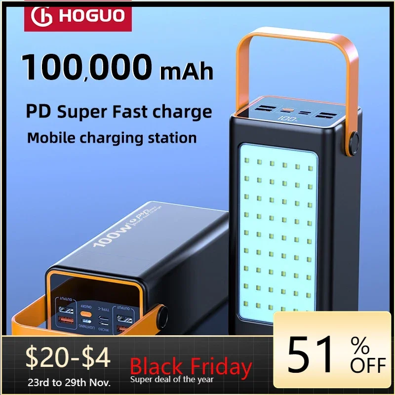 

Super Fast Power Bank, High Capacity Battery Charge, Mobile Phones, Notebook, iPhone, Huawei Mi,100W, 100000 mAh