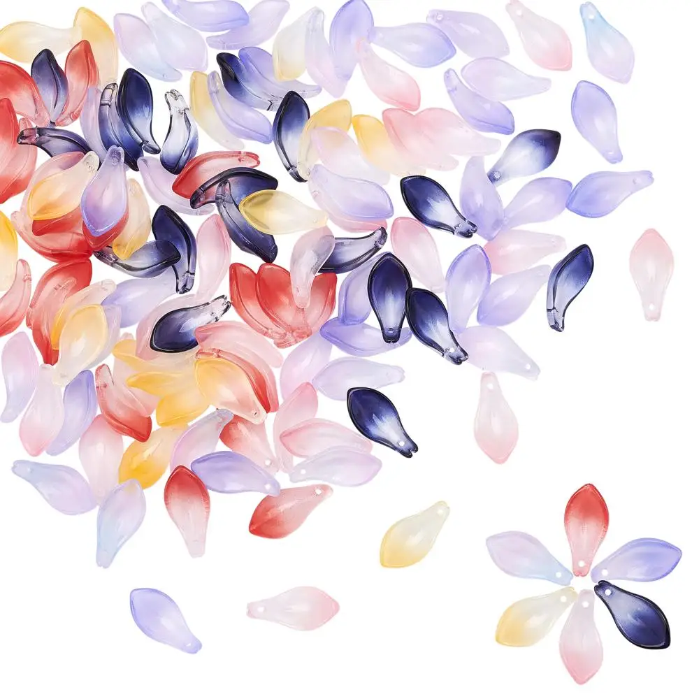 

120pcs Flower Petal Glass Beads Charms 2 Tone Spray Painted Pendants for DIY Necklace Bracelet Earring Jewelry Making 6Colors