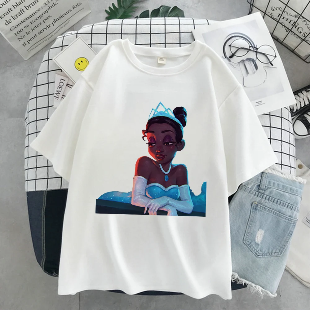 

Tiana Print Women Disney T Shirt Four Seasons High Quality Short Sleeve S-3XL Size Female Tops Tees Dropship White Trend Clothes