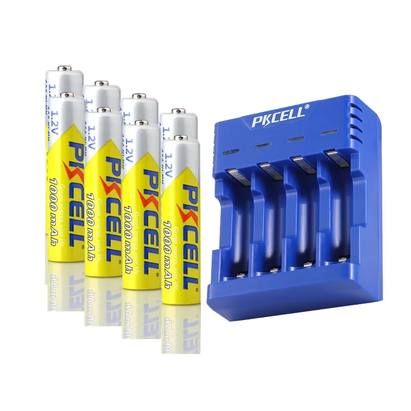 

8PC PKCELL AAA battery 1000mah 1.2v nimh battery AAA rechargeable batteries pack with NIMH battery charger for AA/AAA battery