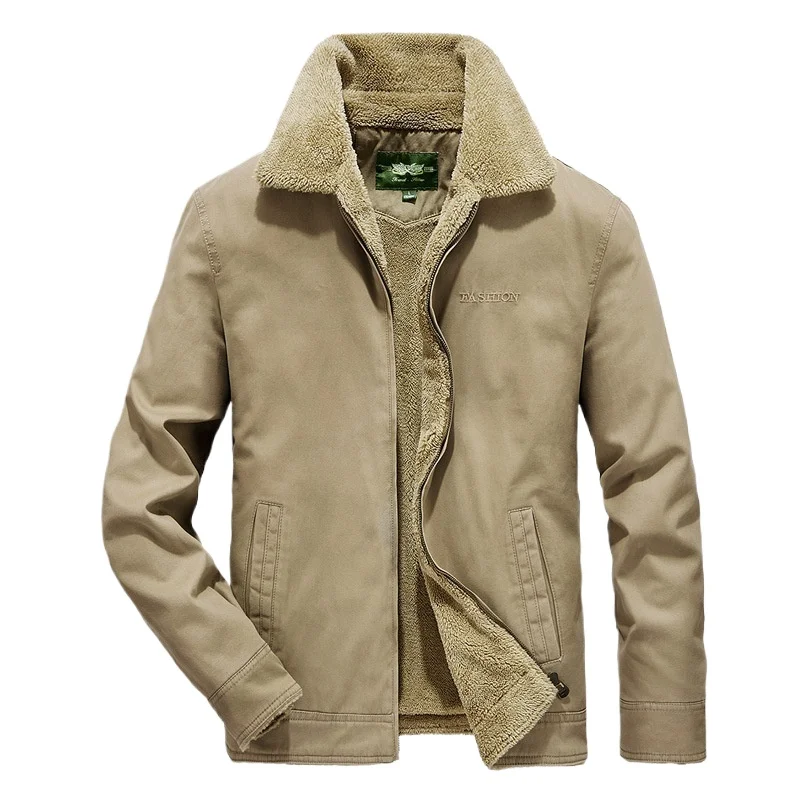 Кардиган Zimowa kurtka outdoorowa męska w średnim i starszym wieku Czysta pluszowa ciepła luźna duża bawe