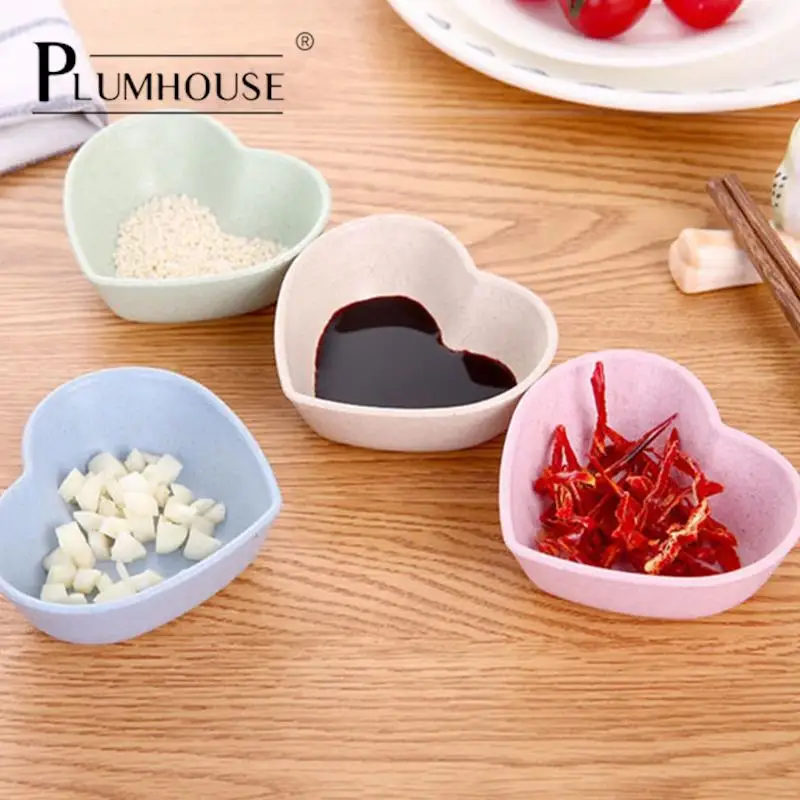 

Heart Shape Lightweight Seasoning Bowl Tableware Food Sauce Bowl Dish Appetizer Plates Wheat Straw Bowl For Kitchen Accessories