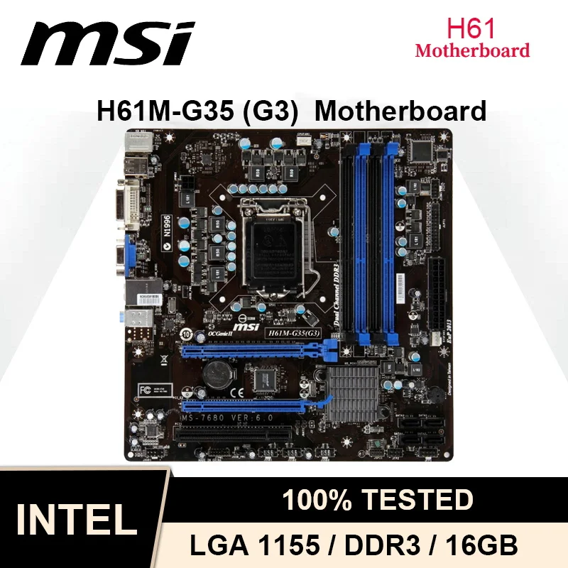 

LGA 1155 Motherboard for Intel Core I7 / I5 / I3 / Pentium Celeron PCI-E3.0 LGA1155 DDR3 M-ATX Intel Motherboards H61M-G35 (G3)