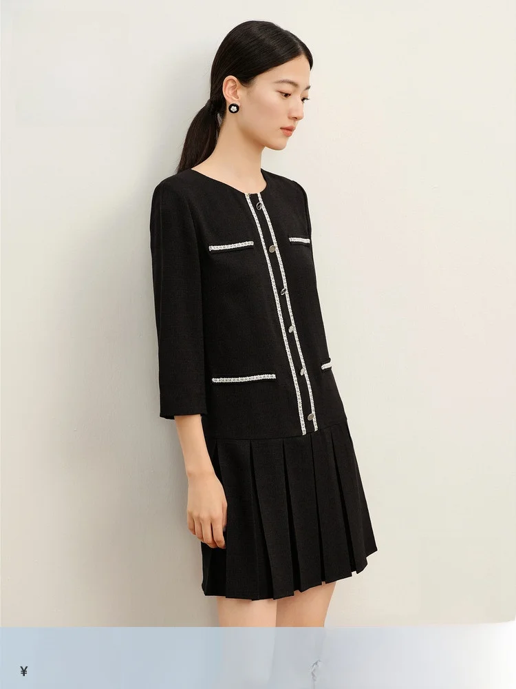 Qizi Anna Kou темпераментное французское платье изящное с круглым вырезом элегантное