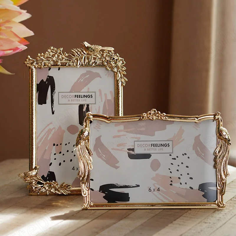 

Fashion Golden Bird Photo Frame American Modern 6 Inches Metal Wrought Iron Picture Frame Home Bedroom Office Desktop Ornaments
