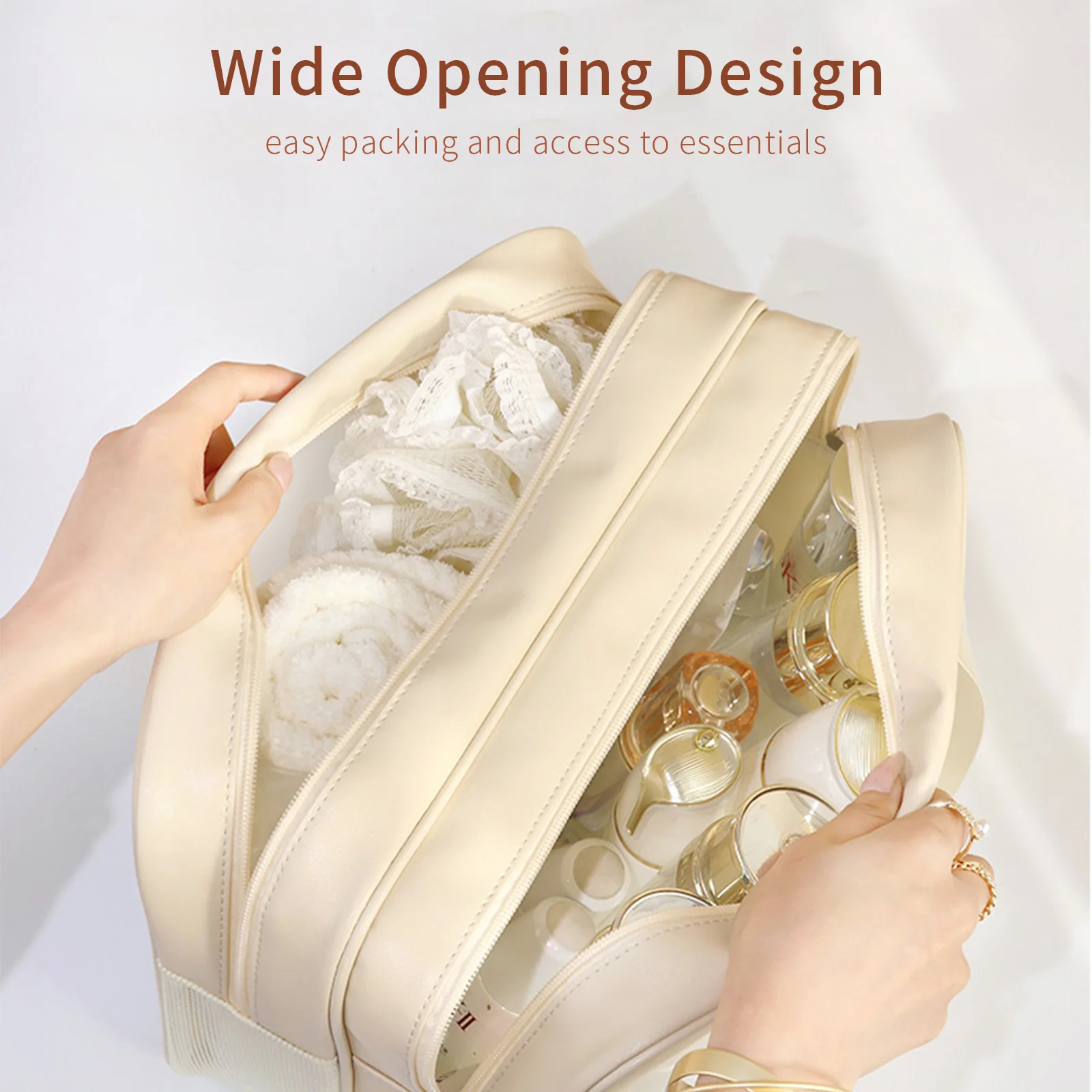 Portable PVC Double-Layer Dry-Wet Separation Partition Toiletry and Cosmetic Storage Bag for Travel, Beach, Pool, and Bathing.