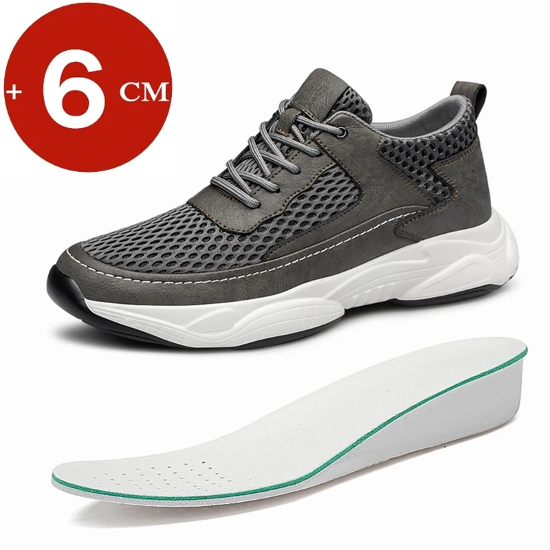 

6cm Elevator Shoes Men Lift Sneaker Casual Shoes Mesh+cowhide Summer Height Increase Mens Chunky Tenis Masculino Heighten Taller