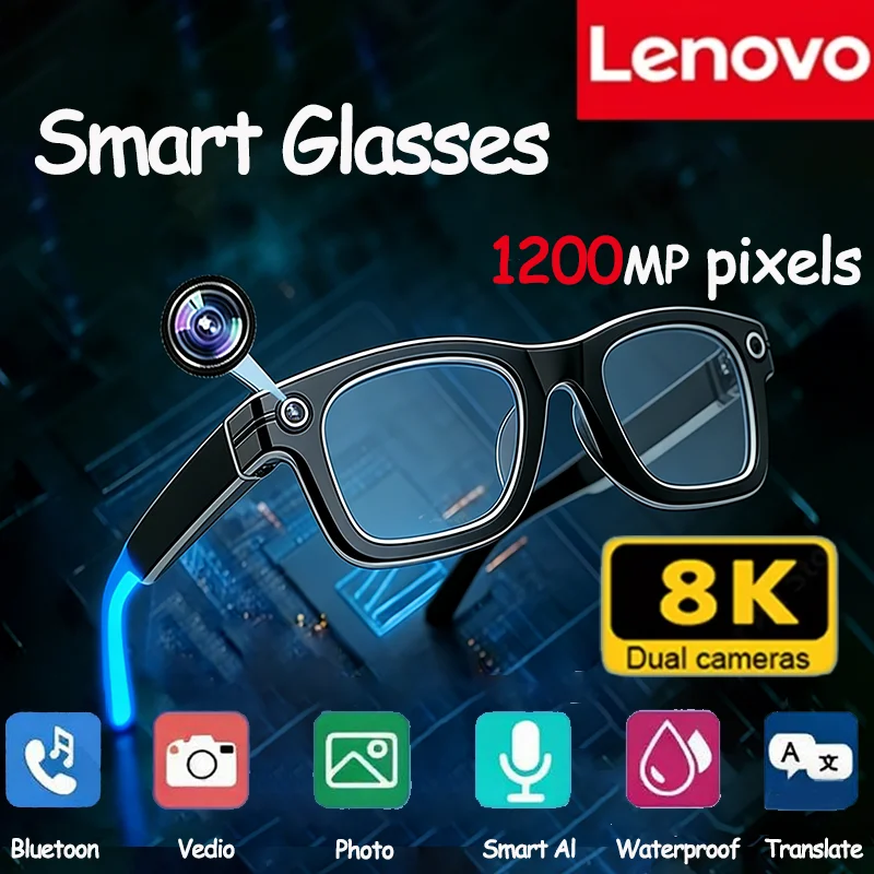 Фото Умные очки Lenovo AI с камерой 8K, поддержкой Chat GPT, сенсорным управлением, спортивные солнцезащитные очки, музыкальный плеер №1