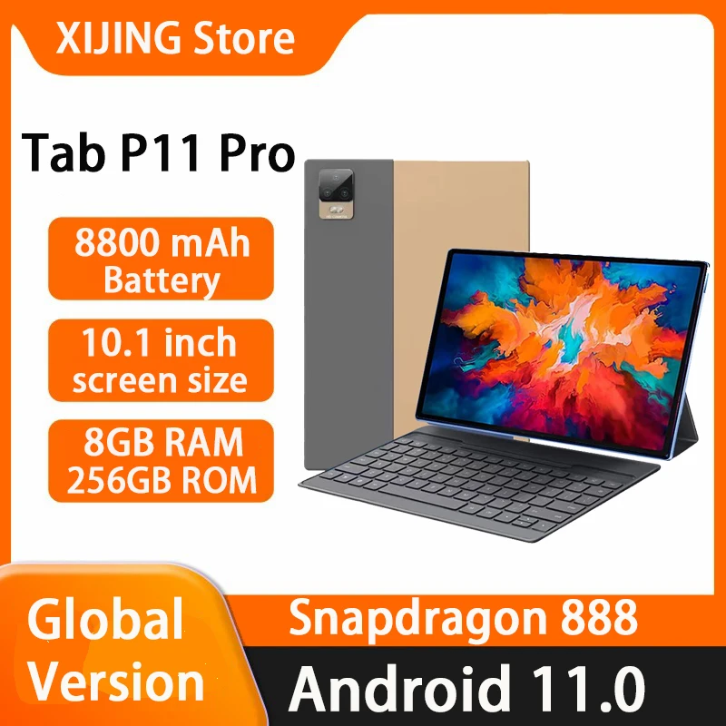 

Global Version 10.1 inch Tab P11 Pro Tablet 8800mAh Android 11.0 8GB 256GB Tablets Snapdragon 888 GPS WIFI SIM Card 5G Network