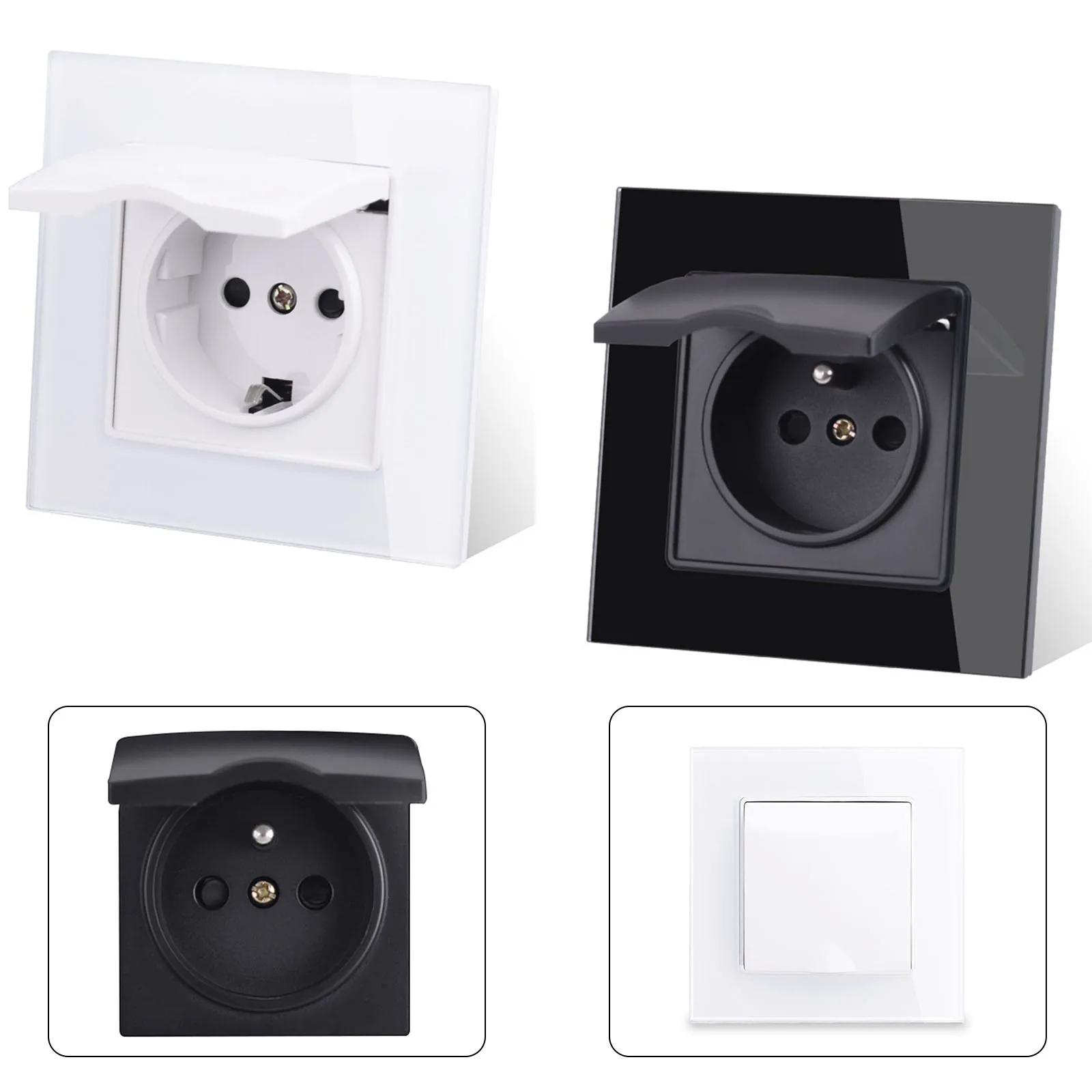 

1pc Socket Glass Panel Wall Socket With Waterproof Dustproof Protective Cover 86*86mm For Home Office Public Places Hotels