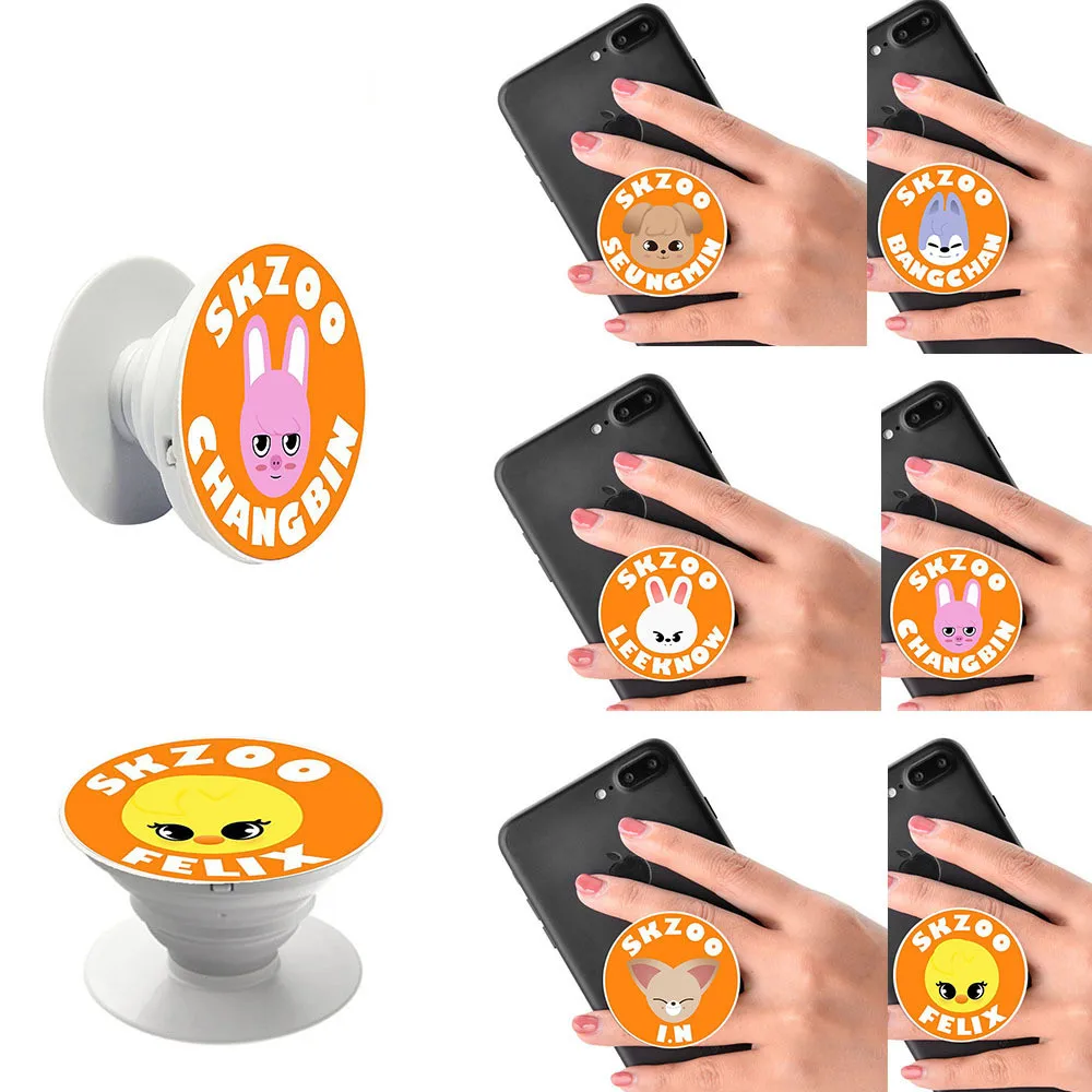 

New skzoos Kawaii Cartoon series Stray kids mobile phone telescopic airbag bracket peripheral mobile phone bracket girl heart