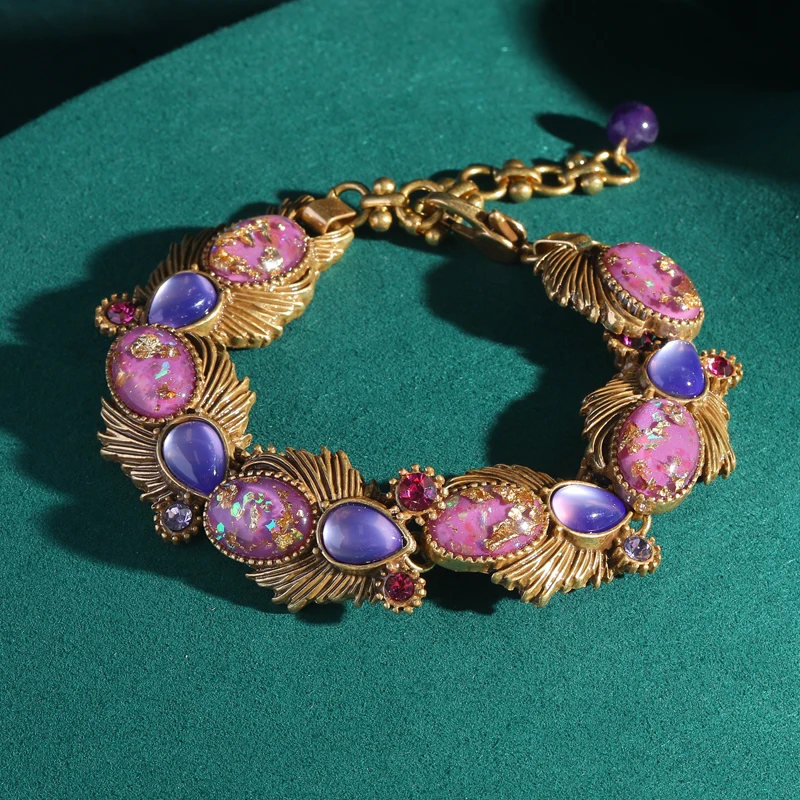 Винтажные золотые браслеты из натурального камня фиолетовые капли воды в форме