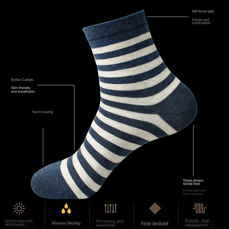 5 Pairs Socks Men Cotton Socks Funny Striped Long Socks Comfortable Student Middle Tube Socks Sports Running Man Socks Wholesale