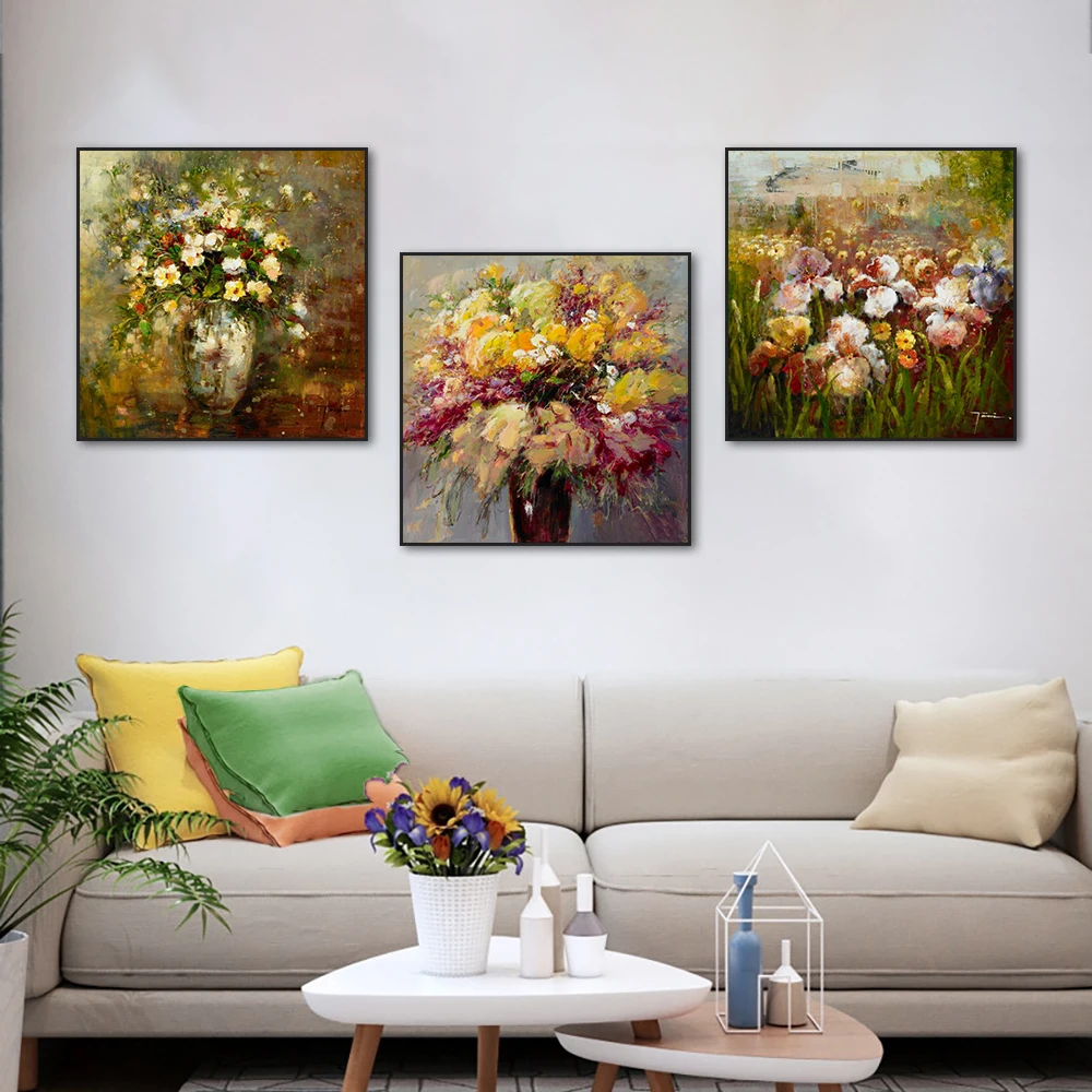 

Abstract Flowers Oil Painting Print On Canvas Nordic 3D Flower Posters And Prints Wall Art For Living Room Home Decor