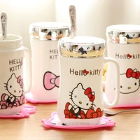 450ml sanrio cartoon ceramic cup with lid spoon breakfast milk drinking tea mug hello kitty coffee cute creative gifts for home