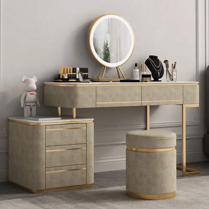 

Nordic Luxury Modern Dressers Simple Bedroom Solid Wood Dressers LED Lights Mirror Tavolino Da Trucco Bedrooms Furniture WZ