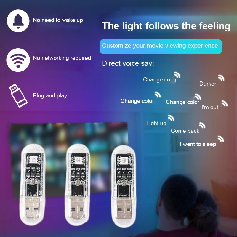 

Smart Voice Light USB Voice Night Light Round Rectangular USB Light AI Voice Light Artificial Intelligence Voice Control Light