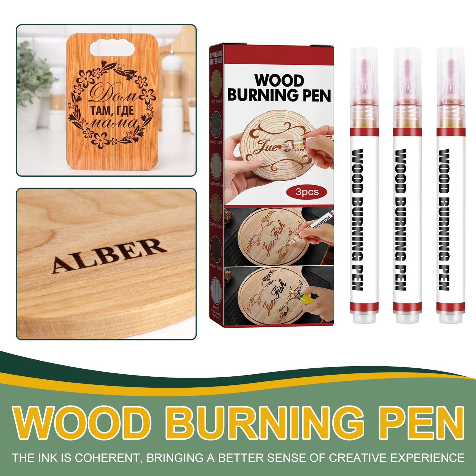 3Pcs DIY Wood Burning Pen Scorch Wood Burned Marker Pyrography Caramel Marker Pens Safe Non-toxic Art Pyrography Painting Supply