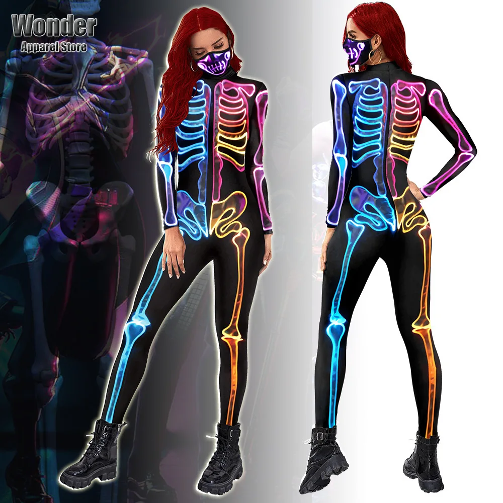 

Women Men Human Body Skull Skeleton 3D Printing Jumpsuit Adult Halloween Cosplay Costumes Party Role Playing Dress Up Outfit
