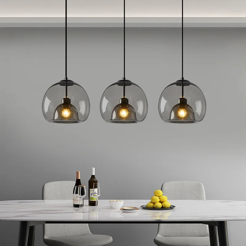 

Chandeliers Lights LED Nordic Smoke Gray Glass Pendant Lamp for Kitchen Island For Living Room Dining Room Hanging