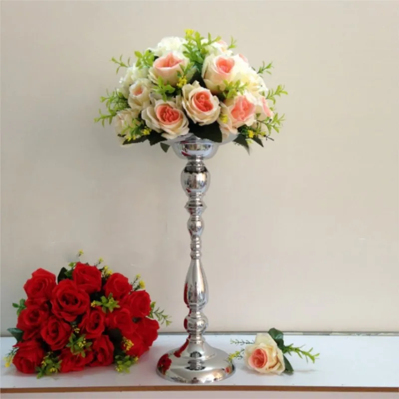 

45cm Tall Silver Flower Stand Metal Flower Vases Table Centerpieces