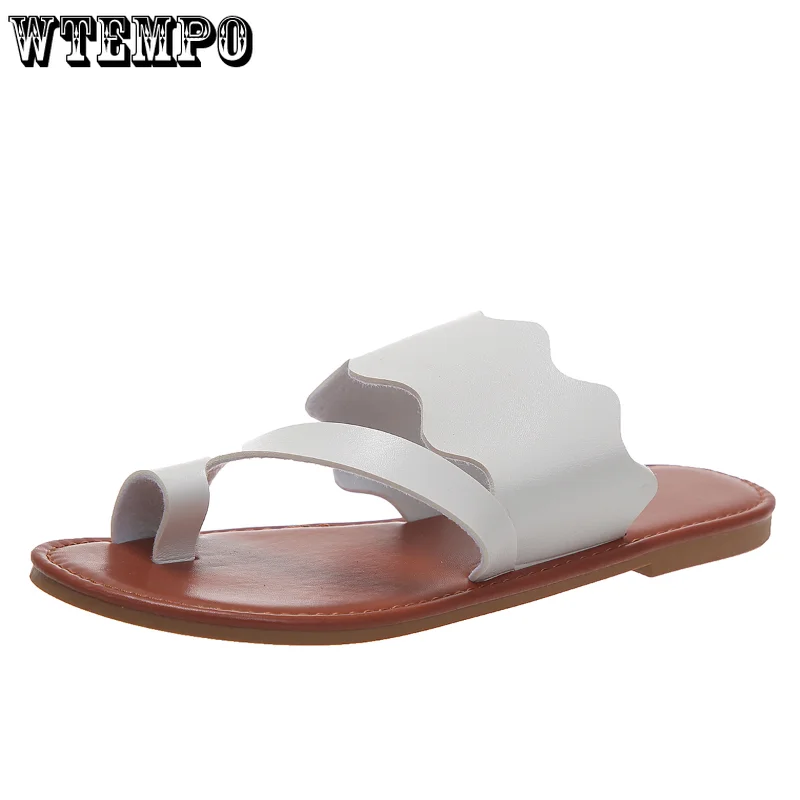WTEMPO Ladies Shoes Hot Sale Set of Toes Women Slipper Summer Roman Solid Color Female Casual Beach Flip Flops Flat Dropshipping