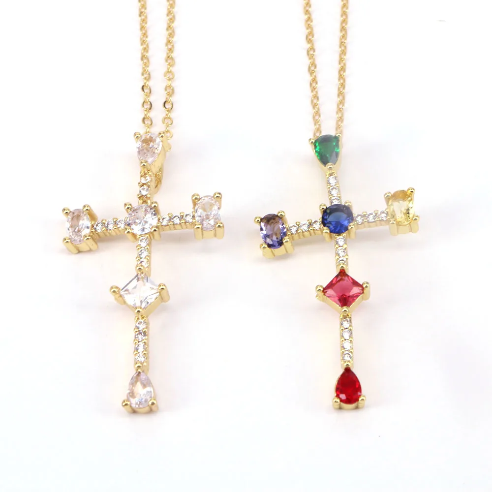 

5PCS, Female Cross Necklace Inlaid Cubic Zirconia Fashionable Women Men Necklace for Party Gift Jewelry