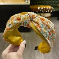 2022 summer new floral wide brimmed headband ladies holiday style casual cross knot hairband headwear