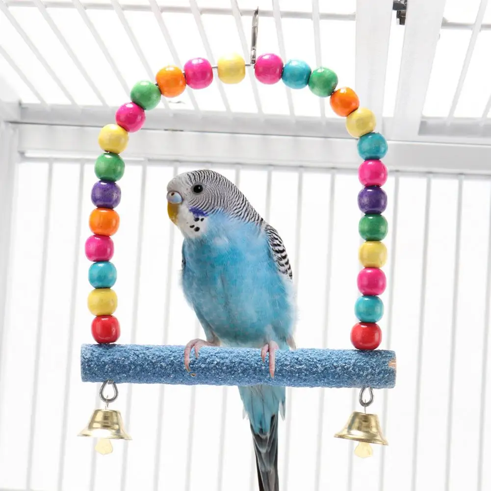 

Bird Stand Frosted Texture Bell Non-irritating Long Lifespan Cage Decoration Stick Swing with Colorful Beads Bird Stand