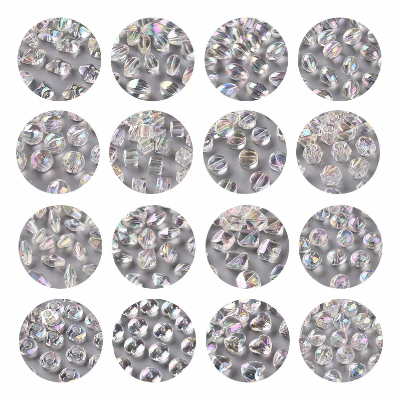 

100PCS Transparent Acrylic Beads AB Color Plated Polygon/Oval/Round/ Rondelle ect Clear AB 19.5x14.5x10mm Hole: 2mm