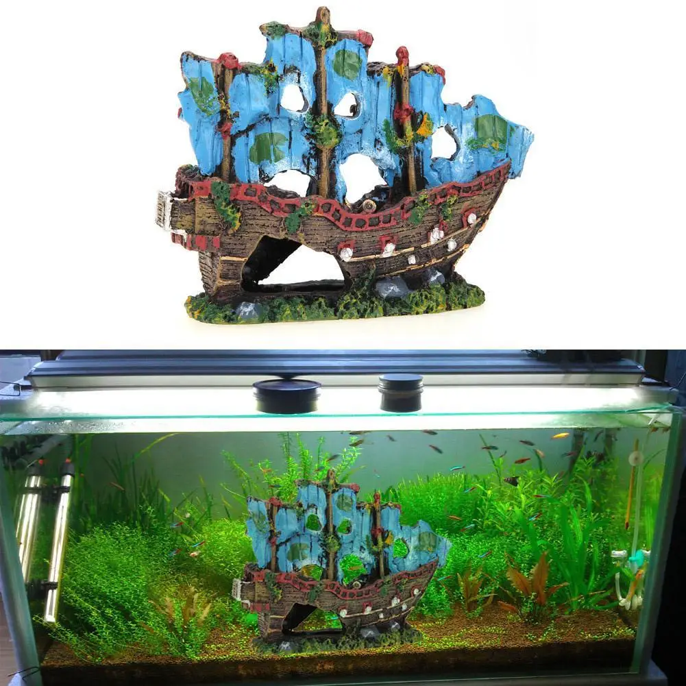 

NEW Artificial Resin Rockery Sailboat Fish Tank Aquarium Decoration Accessories For Landscaping Decor