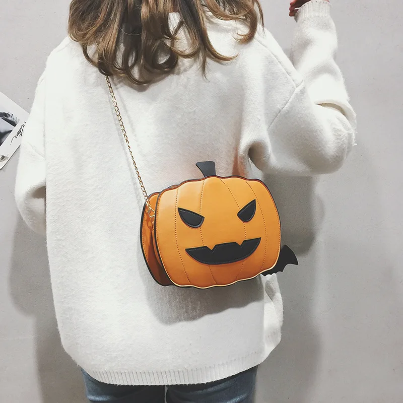 New Fashionable Small Shoulder Bag for Women Ladies Crossbody Chain Pumpkin PU Lether Purse with Personality Designer Halloween