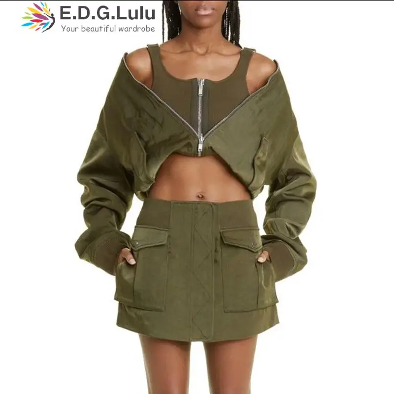 

EDGLuLu 2023 осень новый модный дизайн Модная имитация двух частей Топ куртка пальто с длинным рукавом шикарная уличная блузка женская 0928