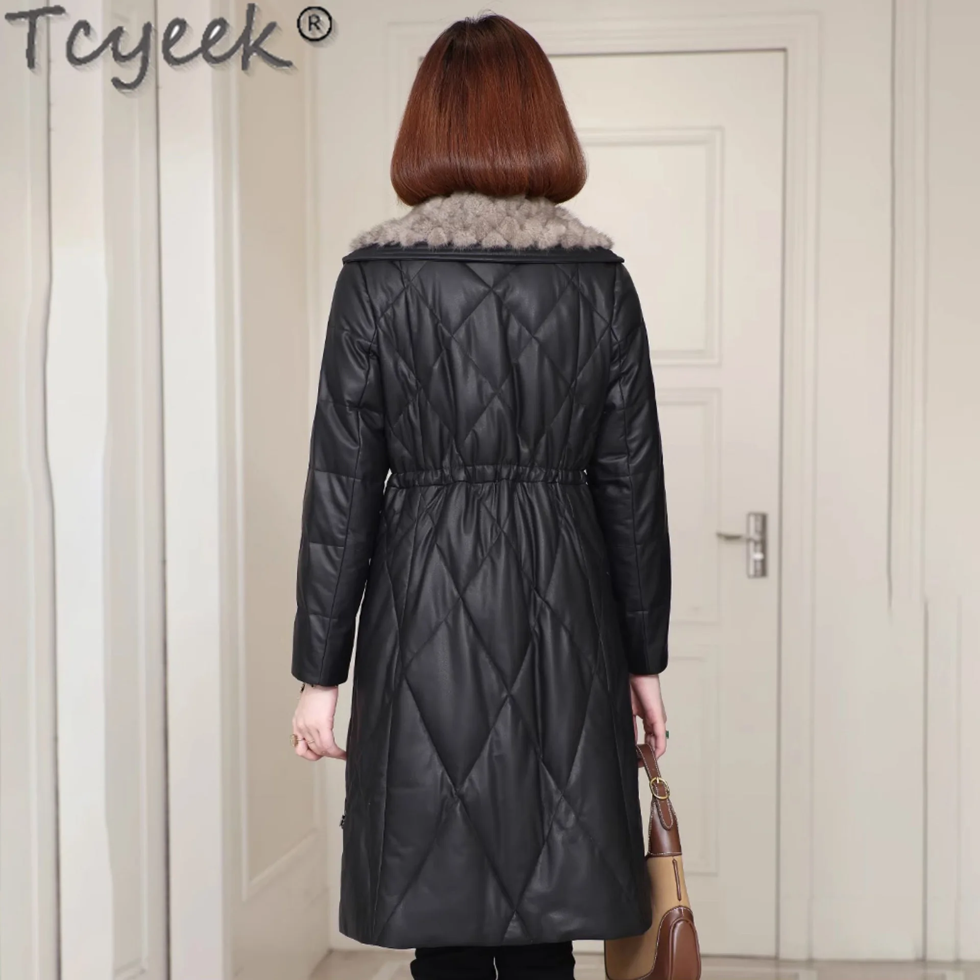 Tcyeek Куртка из натуральной кожи Женская зимняя одежда Теплые куртки на гусином