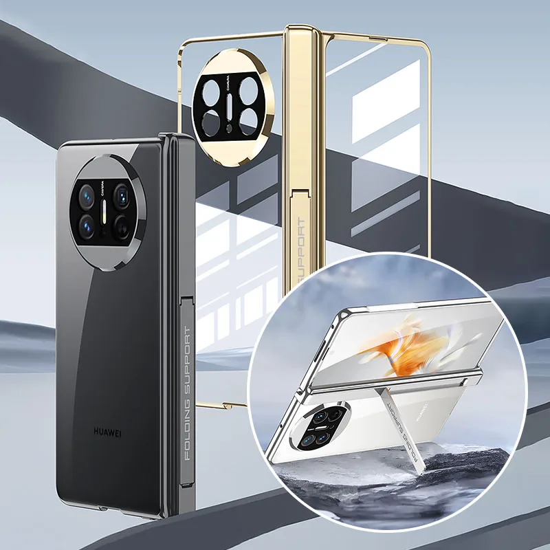 

GKK Magnetic Hinge Holder Hard Case For Huawei Mate X3 Plating Transparent With Glass Film Plastic Cover For Huawei Mate X3 Case