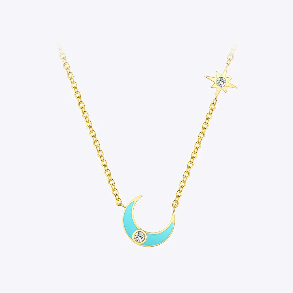 

Женское Ожерелье с голубой луной ENFASHION, модное ювелирное изделие из нержавеющей стали золотого цвета, ожерелье с красивой подвеской, Пляжно...