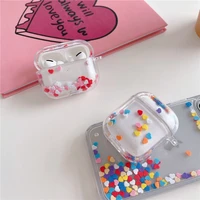 cute liquid rainbow heart clear pc hard cover for apple airpods 2 3 air pods pro quicksand transparent box cases