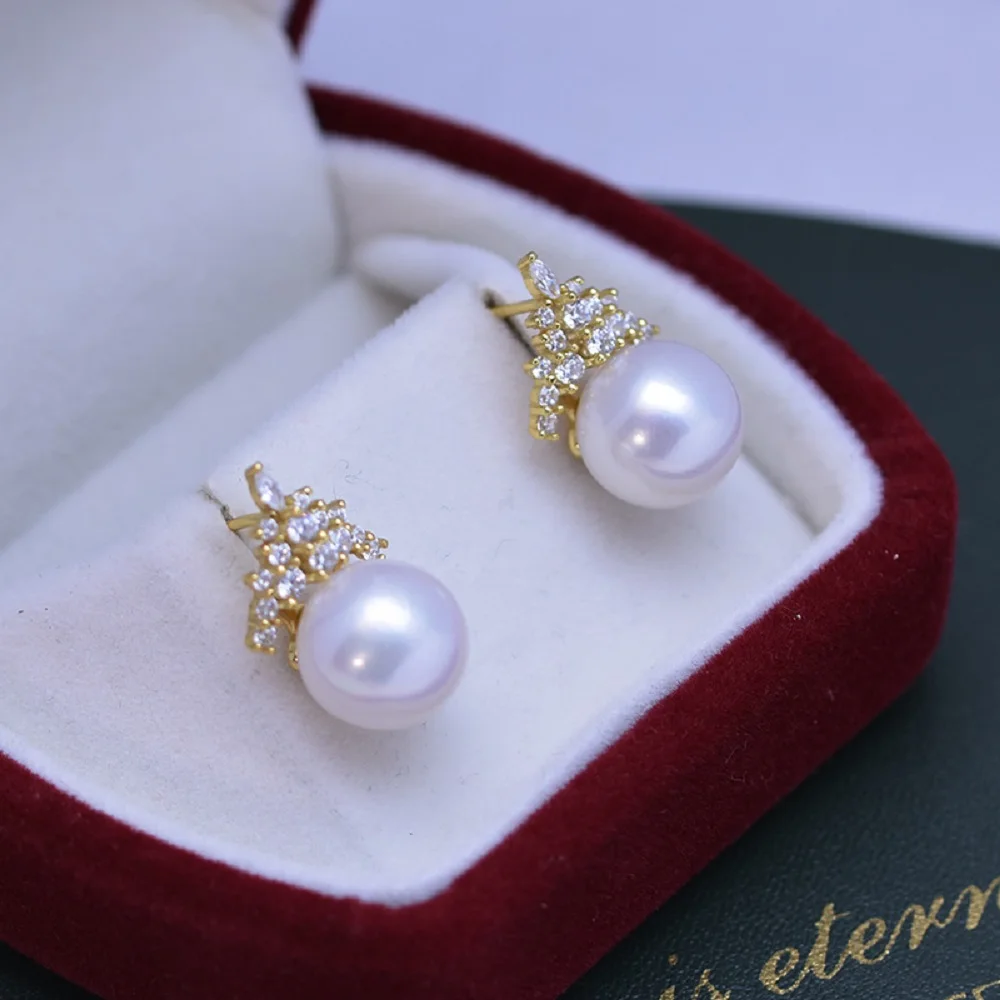 Серьги с жемчугом для натурального жемчуга морской воды AAAA++++ 12-13 мм Perfect Circle 925 - Цена: 15573