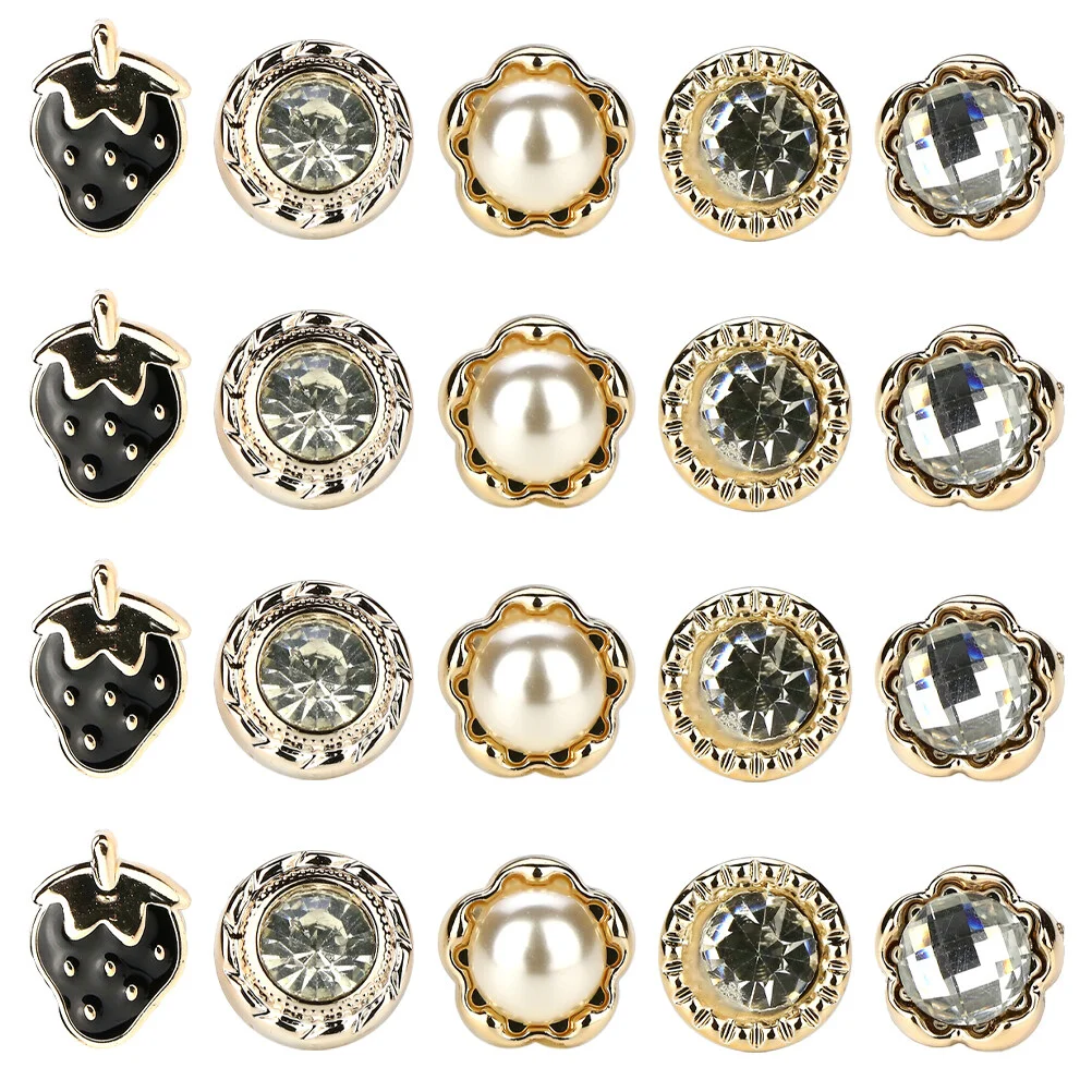 

20pcs Delicate Pearl and Flower Lapel Crystal Breastpin Detachable Buttons Sweet Floral Brooch DIY Handcraft Accessary Dress Up