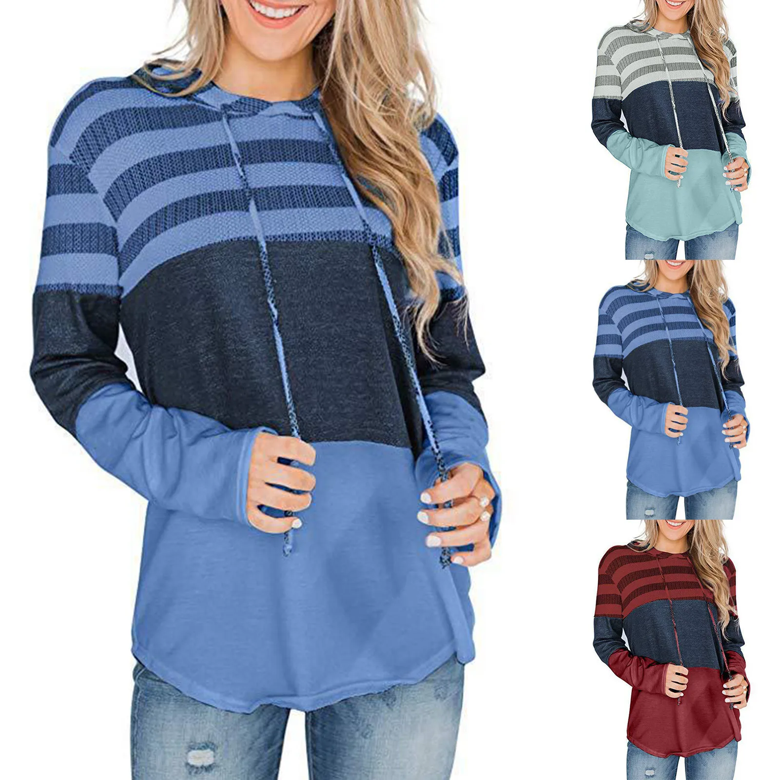 

Women Winter Loose Design Hoodie Pullover Long Sleeve Contrasting Color Sweatshirt Sweatshirt Women Pullover