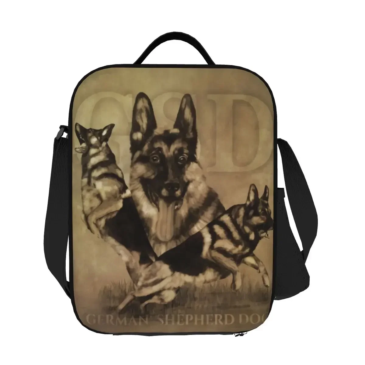 Милая изолированная сумка для обеда с немецкой овчаркой женщин охладитель