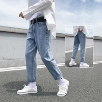 mens jeans four seasons 2022 new nine point trousers korean version trend loose straight casual pants