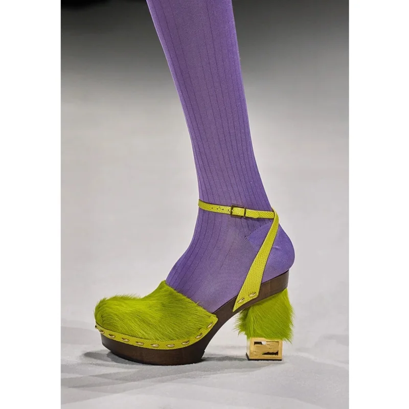 Осенние модные женские тапочки цветной контраст/мех норки/Сращивание/полый