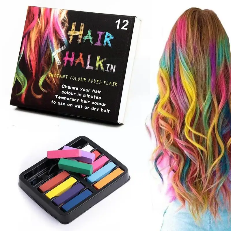 12 Colors/set Temporary Hair Chalk Set Rainbow Coloured Hair Pastels Soft Pen Kit Tool Hair Dye DIY Salon X0B4