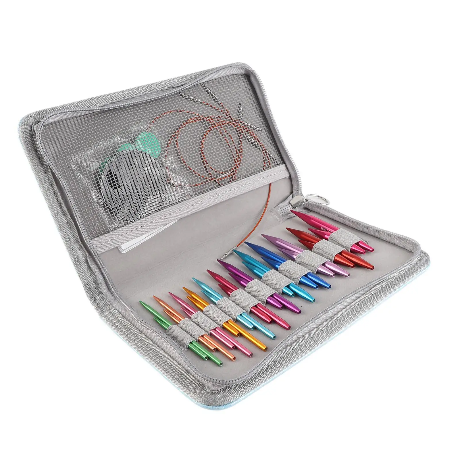 Набор сменных круговых спиц диаметром 3–8 мм с разноцветными вариантами и сумкой