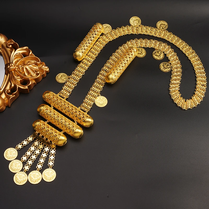 

New Luxury Dubai Muslim Wedding Jewelry Gold Plated Necklace Kurdish Style Pendant Necklace Turkey Totem Coin Pendant Pendant