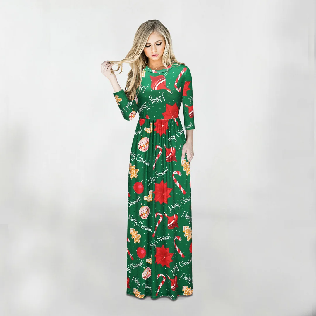 

Christmas Dress for Women Clothes Waist Long Sleeves Vintage Elegant Long Skirt Casual Female Clothing Winter Dress Xmas Costume