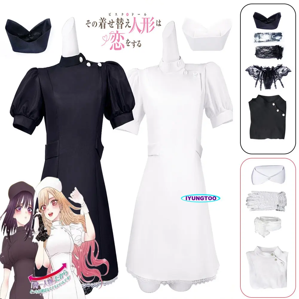 

Marin Kitagawa Nurse Uniform My Dress-Up Darling Cosplay Costumes Sono Bisque Doll Wa Koi Wo Suru Sexy Black White Nurse Dress